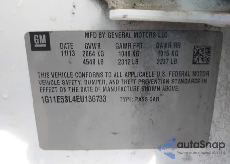 2014 Chevrolet Malibu 2Lt из США, поврежденный, VIN 1G11E5SL4EU136733